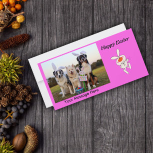 Gelukkig Paasdansen Schattige wit konijn Feestdagenkaart