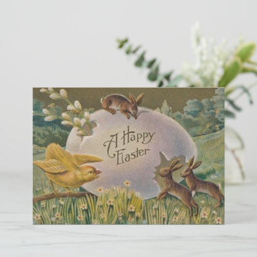  Gelukkig Paasei met Bunnies Custom Feestdagenkaart (Staand voorkant)