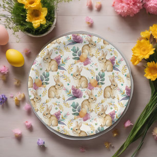 Gelukkig paasfeest konijntjes galore papieren bordje