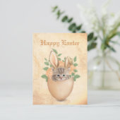 Gelukkig paasgoed kat en eieren briefkaart (Staand voorkant)