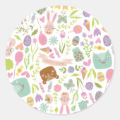 Gelukkig paashaas bloemmotief ronde sticker (Voorkant)