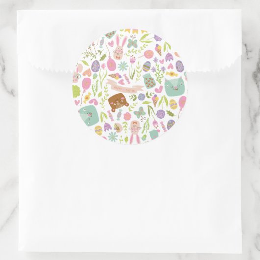 Gelukkig paashaas bloemmotief ronde sticker (Tas)