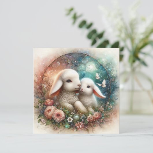  Gelukkig Paashaas Lam Religieus Feestdagenkaart (Staand voorkant)