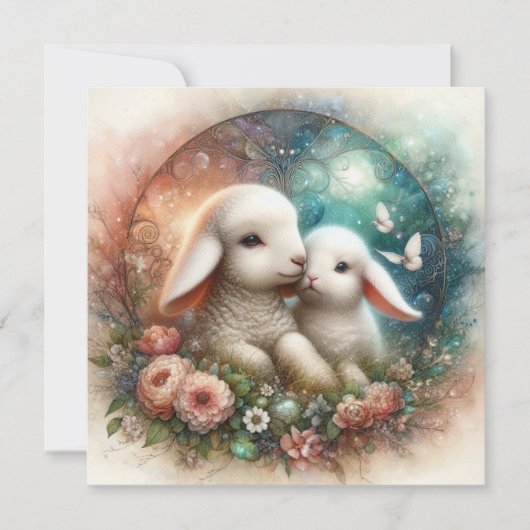  Gelukkig Paashaas Lam Religieus Feestdagenkaart (Voorkant)