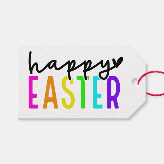 Gelukkig paaskleurig persoonlijk cadeaulabel (Voorkant (Horizontaal))
