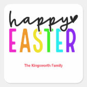 Gelukkig paaskleurig persoonlijk vierkante sticker (Voorkant)