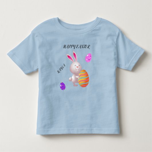 Gelukkig paaskonijn en gestreept ei-T-shirt. Kinder Shirts (Voorkant)
