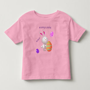 Gelukkig paaskonijn en gestreept ei-T-shirt. Kinder Shirts