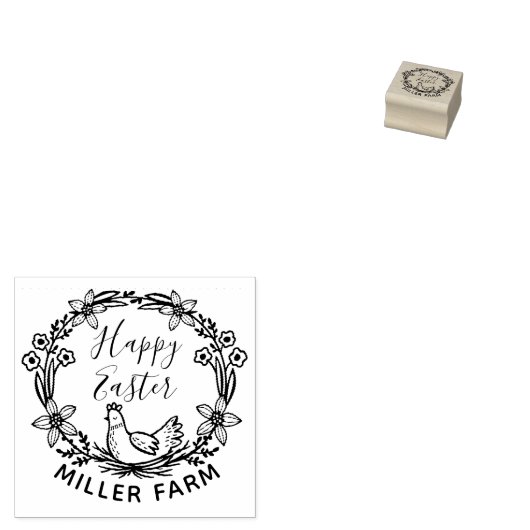 Gelukkig Paaskrans monogram eierstempel Rubberstempel (Gestempeld)