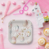 Gelukkig paaspapier bord in zachte roze kleuren (Feest)