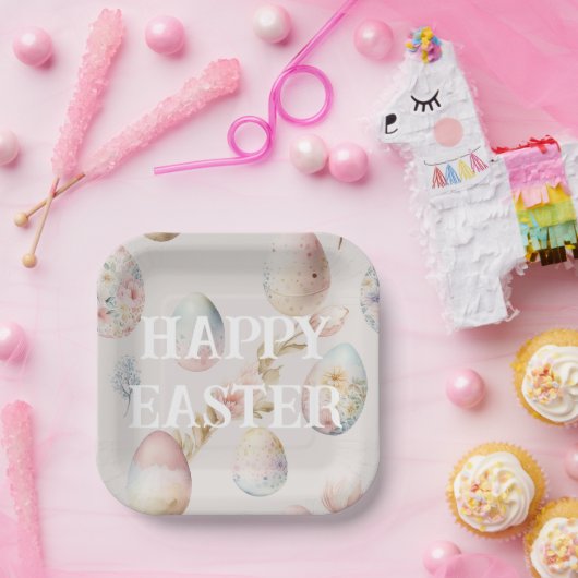 Gelukkig paaspapier bord in zachte roze kleuren (Feest)