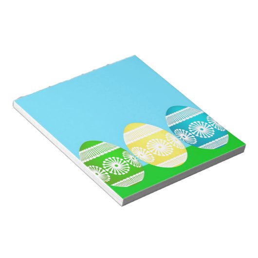 Gelukkig paaspoeder blauw schattig ei ontwerp notitieblok (Schuin)
