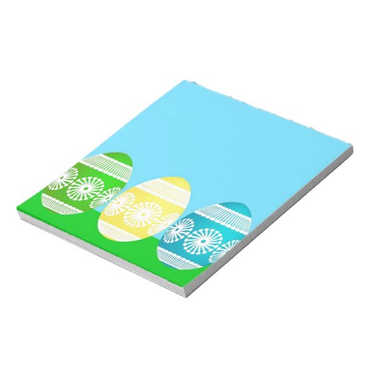 Gelukkig paaspoeder blauw schattig ei ontwerp notitieblok (Linkerzijde)