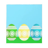 Gelukkig paaspoeder blauw schattig ei ontwerp notitieblok (Voorkant)