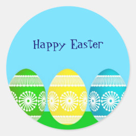 Gelukkig paaspoeder blauw schattig ei ontwerp ronde sticker