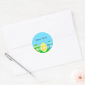 Gelukkig paaspoeder blauw schattig ei ontwerp ronde sticker (Envelop)