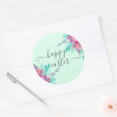 Gelukkig paasroze bloemenroze waterverf mint scrip ronde sticker (Envelop)