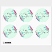Gelukkig paasroze bloemenroze waterverf mint scrip ronde sticker (Vel)