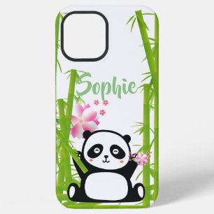 Gelukkig panda met bamboe en kersenbloesem iPhone 12 pro max hoesje