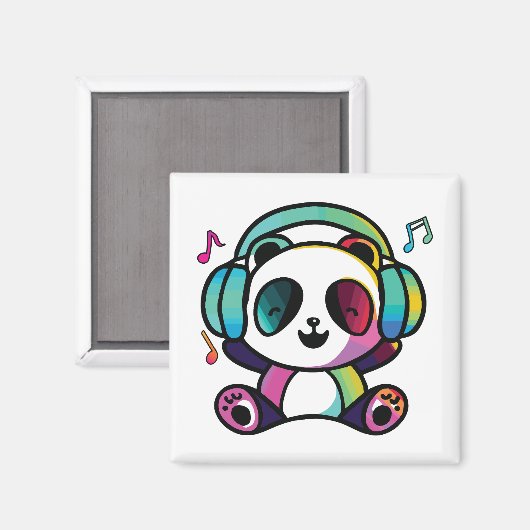 Gelukkig panda met koptelefoon die naar muziek lui magneet (Voorkant / Achterkant)