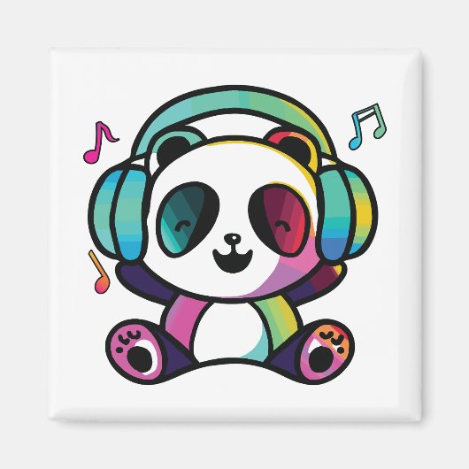 Gelukkig panda met koptelefoon die naar muziek lui magneet (Voorkant)