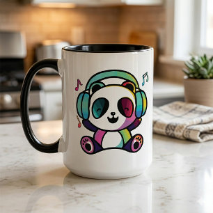 Gelukkig panda met koptelefoon die naar muziek lui mok