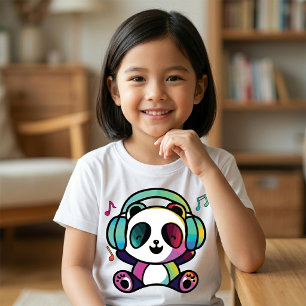 Gelukkig panda met koptelefoon die naar muziek lui t-shirt