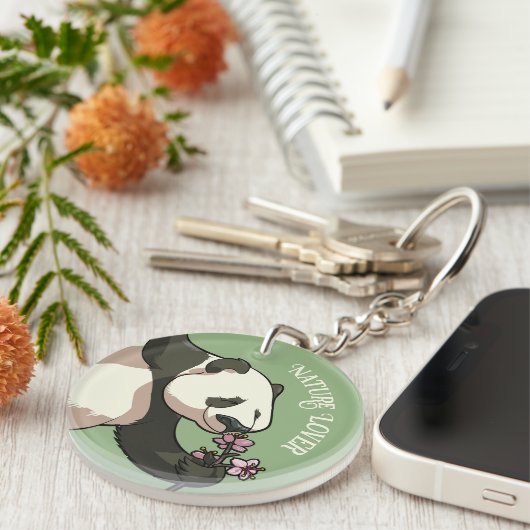 Gelukkig Panda Ruikende Bloesem Natuurliefhebber C Sleutelhanger (Voorkant Rechts)