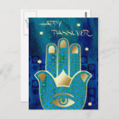 Gelukkig Pascha. Hamsa Hand Gelukssymbool Briefkaart (Voorkant / Achterkant)
