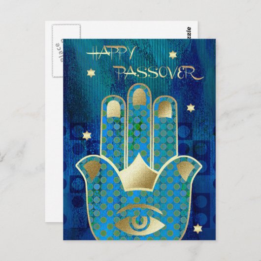 Gelukkig Pascha. Hamsa Hand Gelukssymbool Briefkaart (Voorkant / Achterkant)
