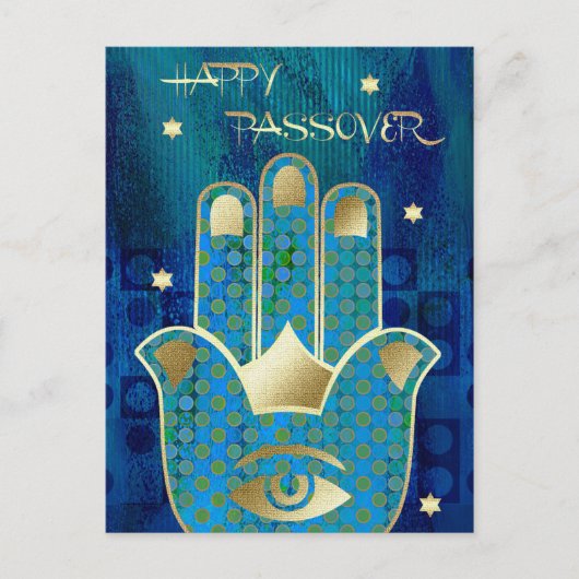 Gelukkig Pascha. Hamsa Hand Gelukssymbool Briefkaart (Voorkant)
