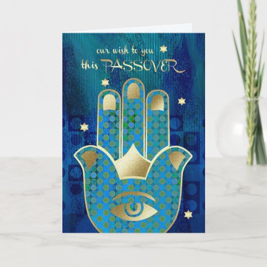 Gelukkig Pascha. Hamsa Hand Gelukssymbool Kaart (Voorkant)