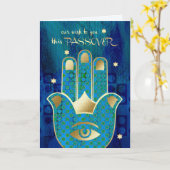 Gelukkig Pascha. Hamsa Hand Gelukssymbool Kaart (Gele Bloem)