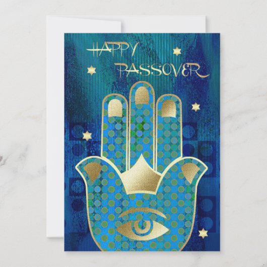 Gelukkig Pascha. Hamsa Hand Lucky Symbol Kaart (Voorkant)