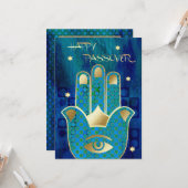 Gelukkig Pascha. Hamsa Hand Lucky Symbol Kaart (Voorkant / Achterkant in situ)