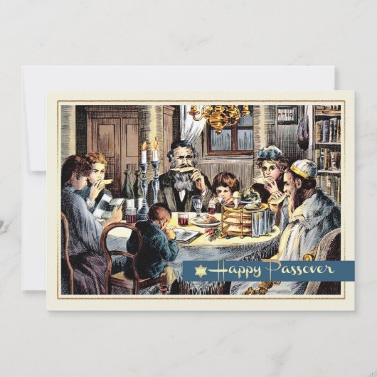 Gelukkig Pascha.  Pascha Seder Scene Kaart (Voorkant)