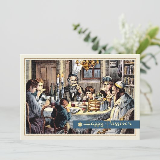 Gelukkig Pascha.  Pascha Seder Scene Kaart (Staand voorkant)