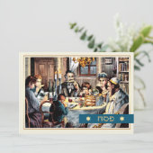 Gelukkig Pascha.  Pascha Seder Scene Kaart (Staand voorkant)