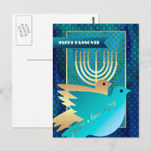 Gelukkig Pascha. Peace Doves en Menorah Briefkaart