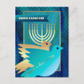 Gelukkig Pascha. Peace Doves en Menorah Briefkaart (Voorkant)
