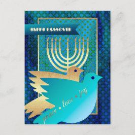 Gelukkig Pascha. Peace Doves en Menorah Briefkaart