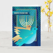 Gelukkig Pascha. Peace Doves en Menorah Kaart (Gele Bloem)