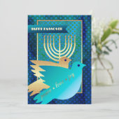 Gelukkig Pascha. Peace Doves en Menorah Kaart (Staand voorkant)