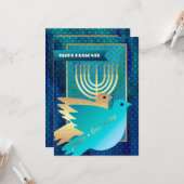 Gelukkig Pascha. Peace Doves en Menorah Kaart (Voorkant / Achterkant in situ)