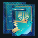 Gelukkig Pascha. Peace Doves en Menorah Kaart<br><div class="desc">Gelukkig Pascha. Elegante feestelijke goudfolie Peace Doves en Menorah aanpasbaar Pascha Flat Wenskaart. Bijpassende kaarten en geschenken beschikbaar in de Joodse Feestdagen Categorie van onze winkel.</div>
