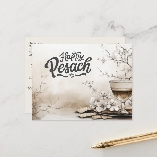 Gelukkig Pascha Pesach Joods Briefkaart (Voorkant / Achterkant in situ)