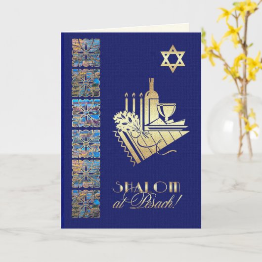 Gelukkig Pascha Star van David en Seder Tafel Icon Kaart (Gele Bloem)