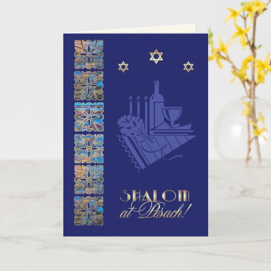 Gelukkig Pascha Star van David en Seder Tafel Icon Kaart (Gele Bloem)