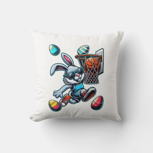 Gelukkig Pasen Basketbal Jongens Paashaas Grappig Kussen (Voorkant)
