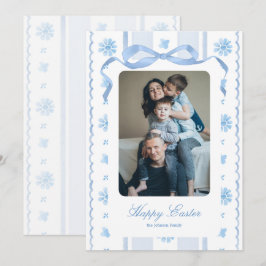 Gelukkig Pasen Blauw Waterverf Bloemstuk Cottage Feestdagenkaart